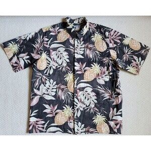 VTG Reyn Spooner Reverse Print Pineapple Aloha Hawaiian Shirt Men's Black XL USA